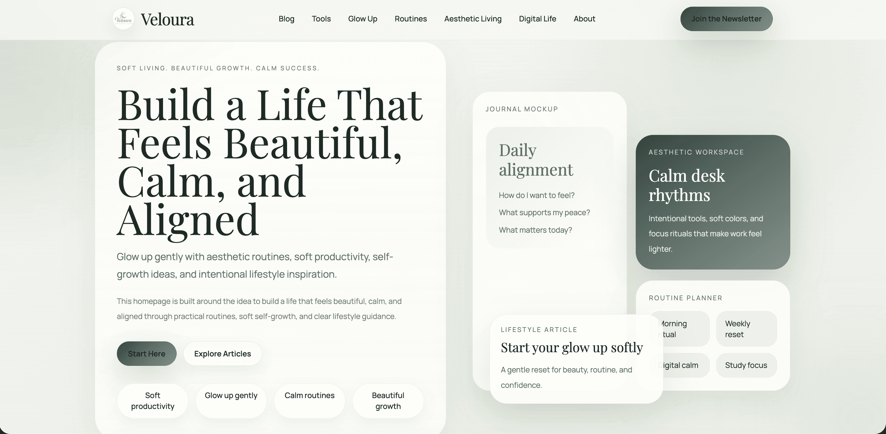 Veloura Blog interface preview